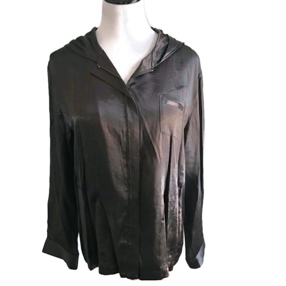 Chico’s Design Shiny Brown Zip Front Hoodie Size 3